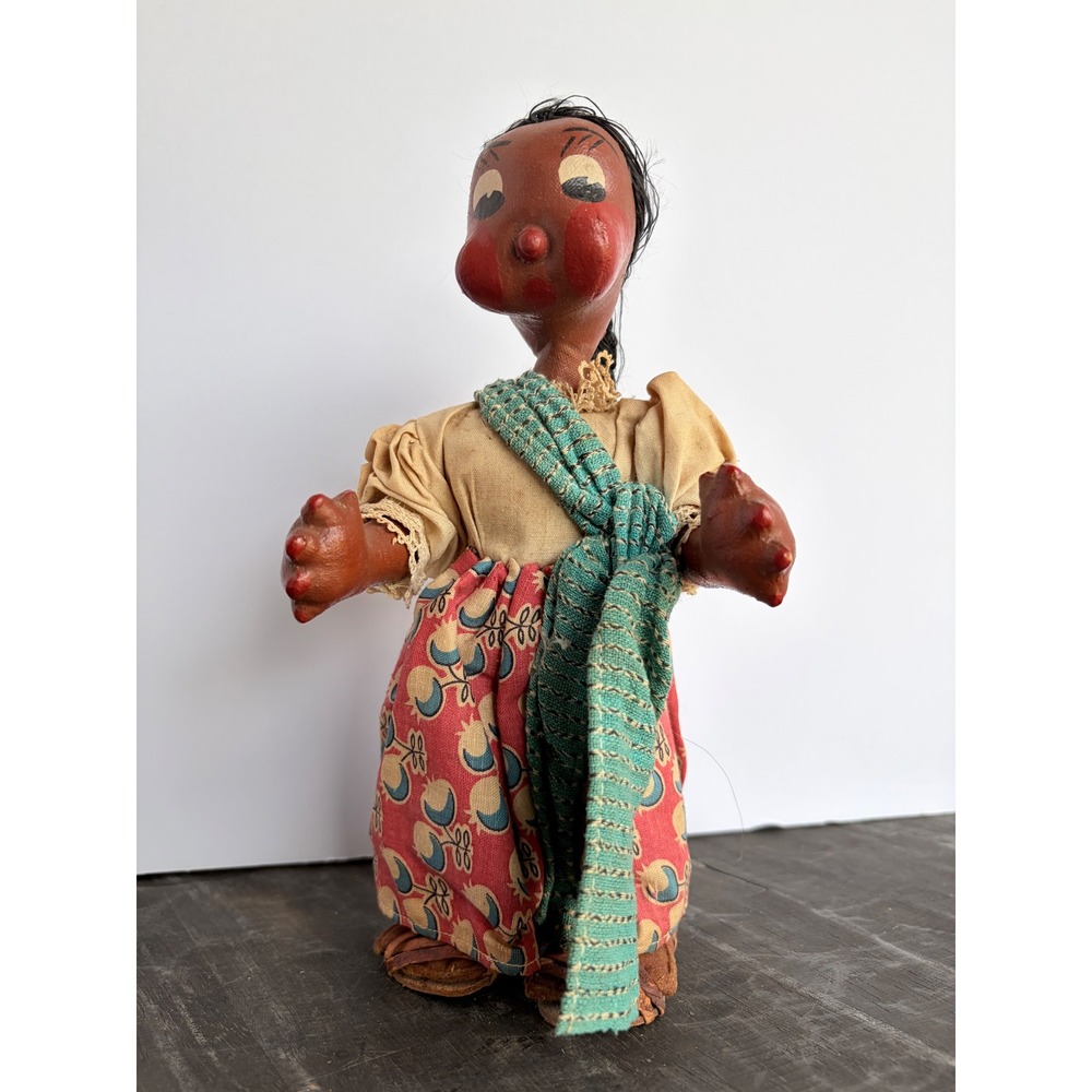 Vintage Mexican Folk Art Doll Handmade Paper Mache Hand Painted Huaraches - Picture 3 of 11